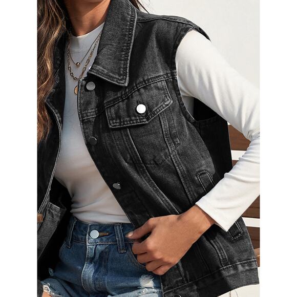 Stunner Collared Denim Vest - Picture 3 of 4